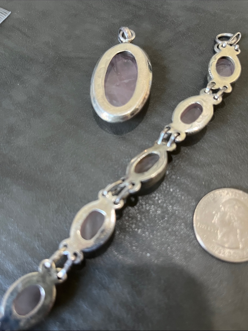 Sterling Silver Rose Quartz Bracelet with Matching Pendant - Pink - Picture 5 of 5